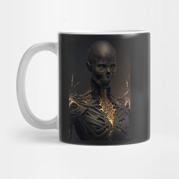 The Dark Elegance of Golden Fissures: A Demon Skull Bedecked in Splendor by Darksavage
